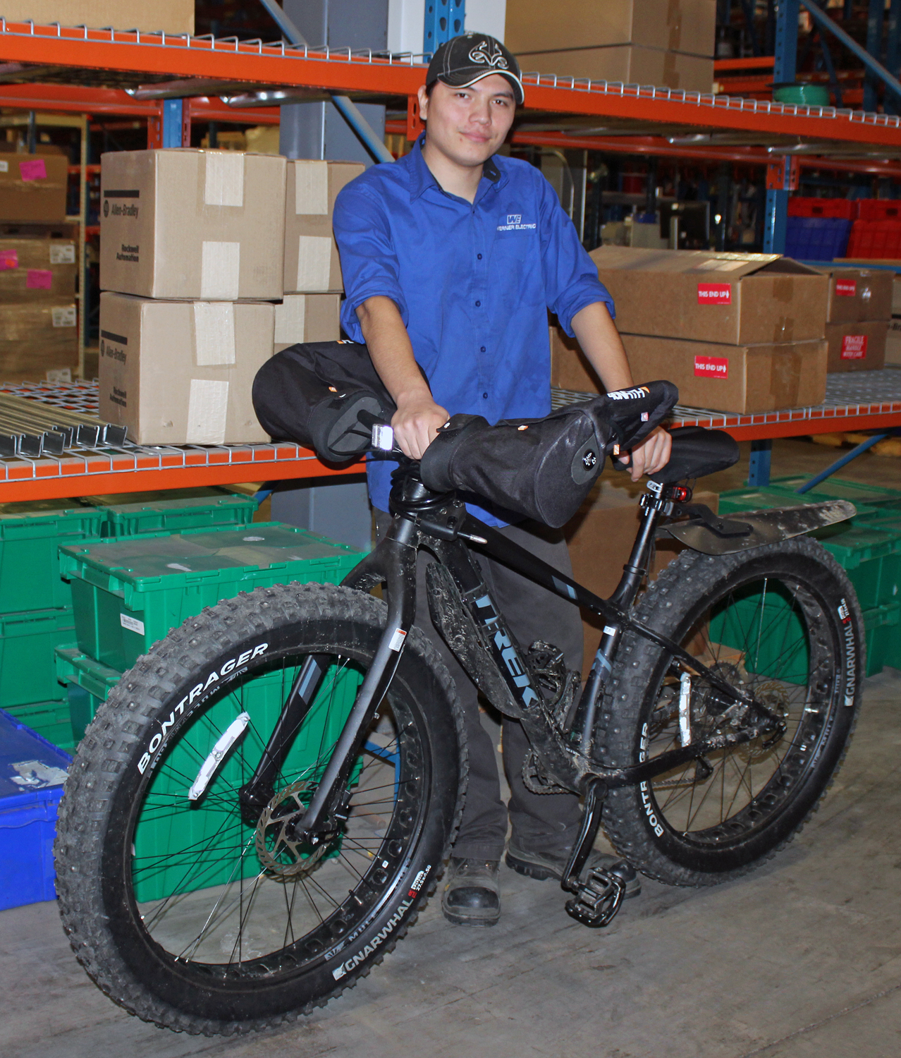 Generous co-workers surprise Jaron with a new set of Fat Bike wheels